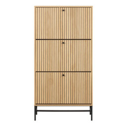 Furniture To Go Albany Shoe Cabinet 3 Flip Down Doors In Oak/black Legs - thumbnail 2