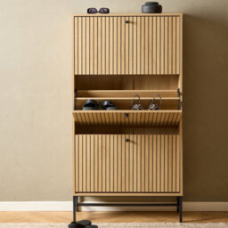 Furniture To Go Albany Shoe Cabinet 3 Flip Down Doors In Oak/black Legs - thumbnail 6