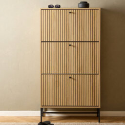 Furniture To Go Albany Shoe Cabinet 3 Flip Down Doors In Oak/black Legs - thumbnail 5