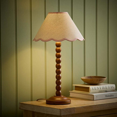 Valuelights Bobbin Pink Trim Linen Shade Walnut Bobble Table Lamp - image 1