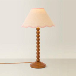Valuelights Bobbin Pink Trim Linen Shade Walnut Bobble Table Lamp - thumbnail 3