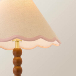 Valuelights Bobbin Pink Trim Linen Shade Walnut Bobble Table Lamp - thumbnail 4