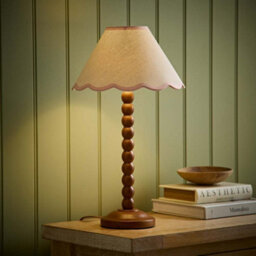 Valuelights Bobbin Pink Trim Linen Shade Walnut Bobble Table Lamp - thumbnail 1