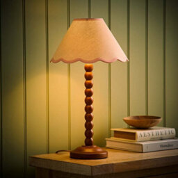 Valuelights Bobbin Pink Trim Linen Shade Walnut Bobble Table Lamp - thumbnail 2