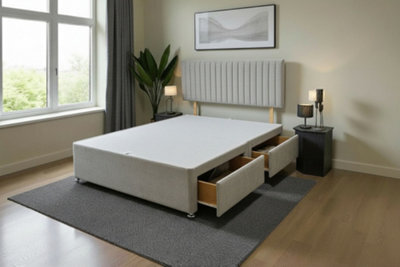 Knight Sleep Emily Silver Plush 6Ft Divan Bed Base With 4 Drawers & Headboard - Super King