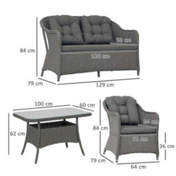 Outsunny 4 Pcs Rattan Garden Furniture, Padded Cushions Conversation Sofa Set - thumbnail 3