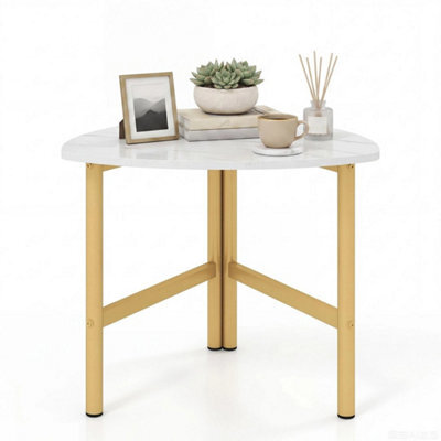 Triangular Coffee Table Faux Marble Top Gold Metal Legs - image 1