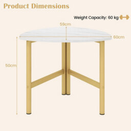 Triangular Coffee Table Faux Marble Top Gold Metal Legs - thumbnail 2
