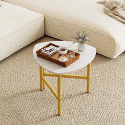 Triangular Coffee Table Faux Marble Top Gold Metal Legs - thumbnail 3