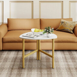 Triangular Coffee Table Faux Marble Top Gold Metal Legs - thumbnail 4