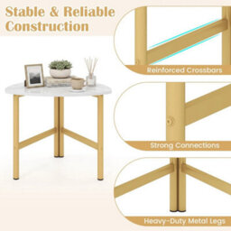 Triangular Coffee Table Faux Marble Top Gold Metal Legs - thumbnail 5
