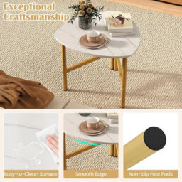 Triangular Coffee Table Faux Marble Top Gold Metal Legs - thumbnail 6