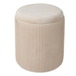 Living And Home Set Of 2 Modern Round Beige Fleece Storage Ottomans With Hidden Storage, Beige - thumbnail 4