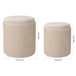 Living And Home Set Of 2 Modern Round Beige Fleece Storage Ottomans With Hidden Storage, Beige - thumbnail 6