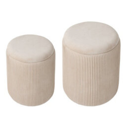 Living And Home Set Of 2 Modern Round Beige Fleece Storage Ottomans With Hidden Storage, Beige - thumbnail 3
