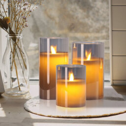 Living And Home 3-Piece Simulated Cylindrical Glass Flameless Led Candle Set - thumbnail 1