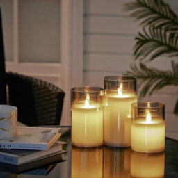 Living And Home 3-Piece Simulated Cylindrical Glass Flameless Led Candle Set - thumbnail 3