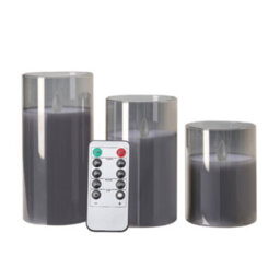 Living And Home 3-Piece Simulated Cylindrical Glass Flameless Led Candle Set - thumbnail 4