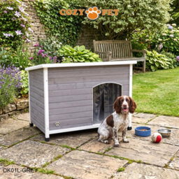 Dog Kennel Grey By Cozy Pet Large Size Insulated Wooden Puppy Kennels House Dk01L-Grey - thumbnail 6