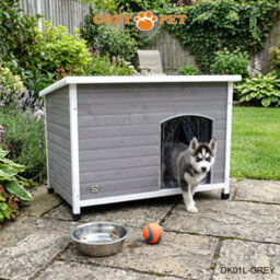 Dog Kennel Grey By Cozy Pet Large Size Insulated Wooden Puppy Kennels House Dk01L-Grey - thumbnail 4