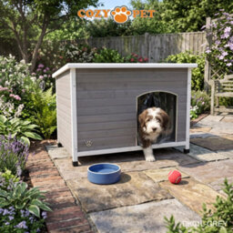 Dog Kennel Grey By Cozy Pet Large Size Insulated Wooden Puppy Kennels House Dk01L-Grey - thumbnail 7