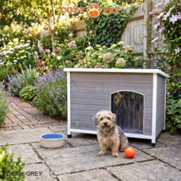 Dog Kennel Grey By Cozy Pet Large Size Insulated Wooden Puppy Kennels House Dk01L-Grey - thumbnail 2