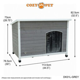 Dog Kennel Grey By Cozy Pet Large Size Insulated Wooden Puppy Kennels House Dk01L-Grey - thumbnail 3