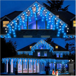 Shatchi 240 Led Icicle Lights 5M - 8 Modes, Blue And White Outdoor Christmas Lights