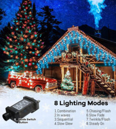 Shatchi 240 Led Icicle Lights 5M - 8 Modes, Blue And White Outdoor Christmas Lights - thumbnail 2