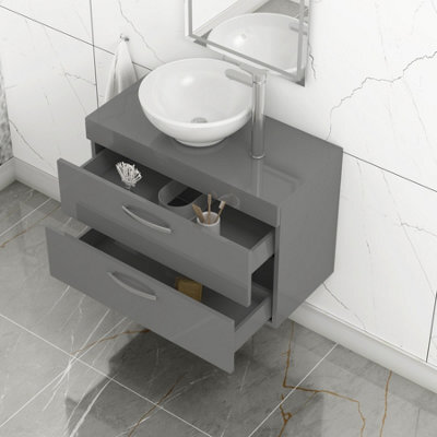 Royal Bathrooms 800mm Wall Hung Vanity Unit 2 Drawer Indigo Grey Gloss & Breeze Countertop Basin - image 1