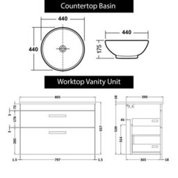 Royal Bathrooms 800mm Wall Hung Vanity Unit 2 Drawer Indigo Grey Gloss & Breeze Countertop Basin - thumbnail 6
