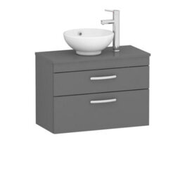 Royal Bathrooms 800mm Wall Hung Vanity Unit 2 Drawer Indigo Grey Gloss & Breeze Countertop Basin - thumbnail 4