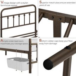 Yaheetech Bronze Single Metal Platform Bed Frame With High Headboard And Footboard - thumbnail 5