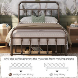 Yaheetech Bronze Single Metal Platform Bed Frame With High Headboard And Footboard - thumbnail 4