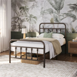 Yaheetech Bronze Single Metal Platform Bed Frame With High Headboard And Footboard - thumbnail 1