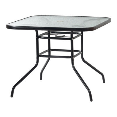 Harbour Housewares Glass Top Garden Table - Glass Top Outdoor Patio Coffee Bistro Furniture - 90 X 90Cm - Black - image 1