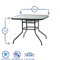 Harbour Housewares Glass Top Garden Table - Glass Top Outdoor Patio Coffee Bistro Furniture - 90 X 90Cm - Black - thumbnail 3