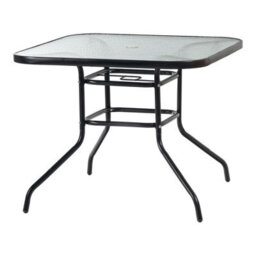 Harbour Housewares Glass Top Garden Table - Glass Top Outdoor Patio Coffee Bistro Furniture - 90 X 90Cm - Black - thumbnail 1