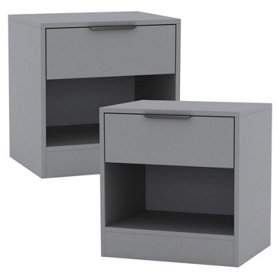 Urbn-Living Urbnliving 45Cm Width 1-Drawer Bedside Grey Table Cabinet Nightstand Storage Shelf Bedroom Furniture Unit Set Of 2 - image 1