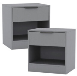 Urbn-Living Urbnliving 45Cm Width 1-Drawer Bedside Grey Table Cabinet Nightstand Storage Shelf Bedroom Furniture Unit Set Of 2 - thumbnail 1