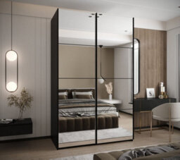 Arte Trosa Ii Black Mirrored Sliding Door Wardrobe W1600mm H2450mm D640mm With Black Steel Handles - thumbnail 2