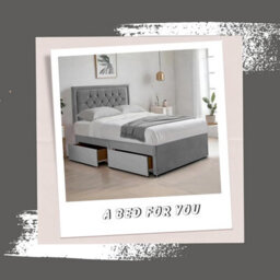 Grey Plush 4Ft Small Double Bed With Matttress  2 Storage Drawers And 20 Inch Borderd Headboard - thumbnail 2