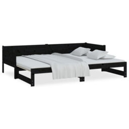 Berkfield Pull-Out Day Bed Black Solid Wood Pine 2X(90X200) Cm - thumbnail 6