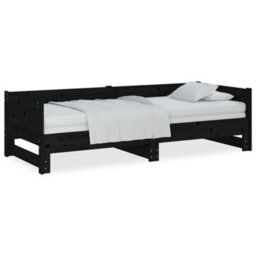 Berkfield Pull-Out Day Bed Black Solid Wood Pine 2X(90X200) Cm - thumbnail 2