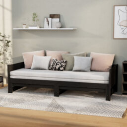 Berkfield Pull-Out Day Bed Black Solid Wood Pine 2X(90X200) Cm