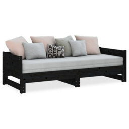 Berkfield Pull-Out Day Bed Black Solid Wood Pine 2X(90X200) Cm - thumbnail 4