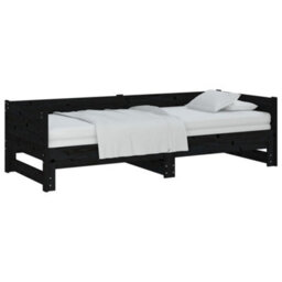 Berkfield Pull-Out Day Bed Black Solid Wood Pine 2X(90X200) Cm - thumbnail 3