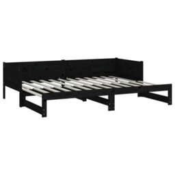 Berkfield Pull-Out Day Bed Black Solid Wood Pine 2X(90X200) Cm - thumbnail 9