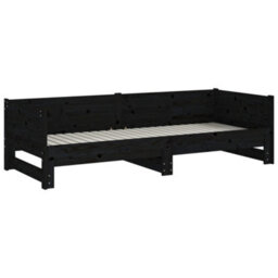 Berkfield Pull-Out Day Bed Black Solid Wood Pine 2X(90X200) Cm - thumbnail 8