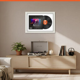 "AK Frames 25X17"" White Swept Vinyl Record Frame With White Mount For 12 Inch Lp Cover & Disc - Overlapped Design" - thumbnail 8